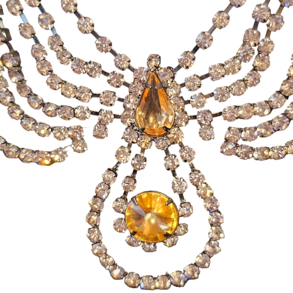 Pink/Peach Paste Crystal Rhinestone Necklace - Picture 3 of 5